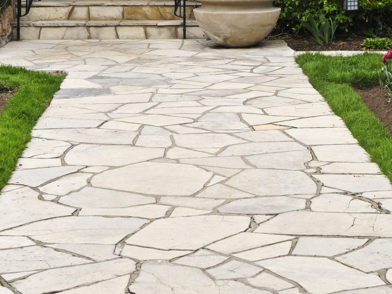 Stone walkway after power washing